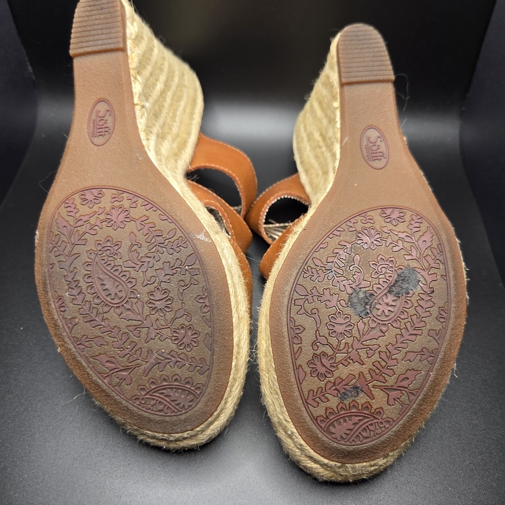 Söfft Leather Studded Cutout Espadrille Wedge Mule Sandals 6.5M Cognac - Picture 11 of 11